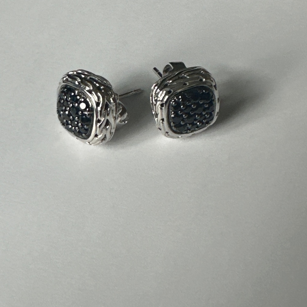John Hardy Silver Chain Stud Black Diamond Earrings